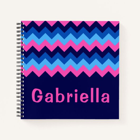 Cool Blue Pink Chevron Monogram Small Notebook Notitieboek (Voorkant)