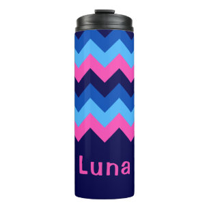 Cool Blue Pink Chevron Monogram Thermal Tumbler Thermosbeker