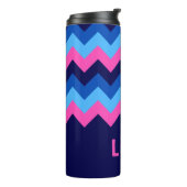 Cool Blue Pink Chevron Monogram Thermal Tumbler Thermosbeker (Gedraaid links)