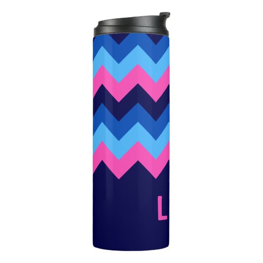Cool Blue Pink Chevron Monogram Thermal Tumbler Thermosbeker (Gedraaid links)