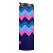 Cool Blue Pink Chevron Monogram Thermal Tumbler Thermosbeker (Geroteerd rechts)