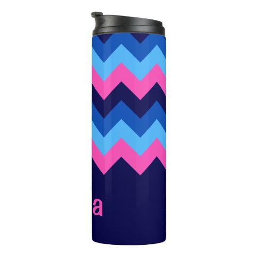 Cool Blue Pink Chevron Monogram Thermal Tumbler Thermosbeker (Geroteerd rechts)