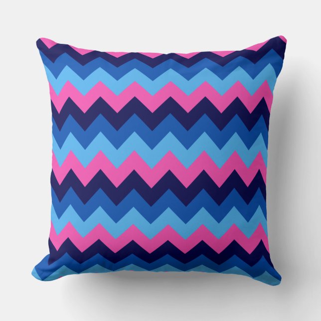 Cool Blue Pink Chevron Pattern Groot Sierkussen (Voorkant)