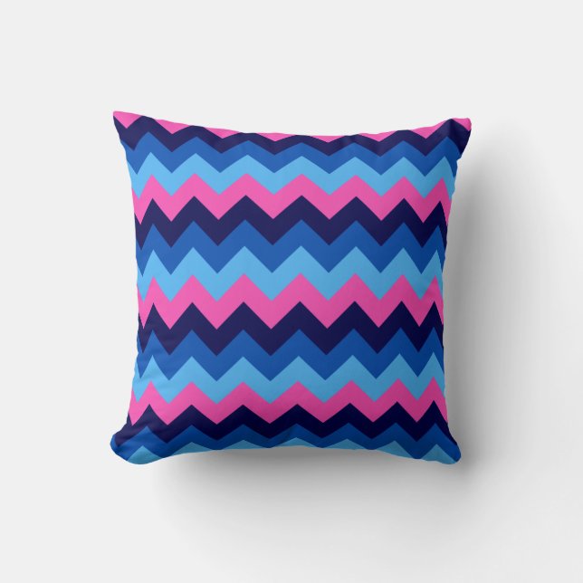 Cool Blue Pink Chevron Pattern Sierkussen (Voorkant)