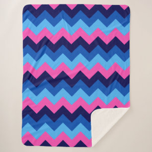 Cool Blue Pink Chevron Print Grote Sherpa Deken