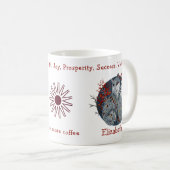 Cool Blue Polar Fox, Floral Backdrop. prachtig Koffiemok (Voorkant rechts)