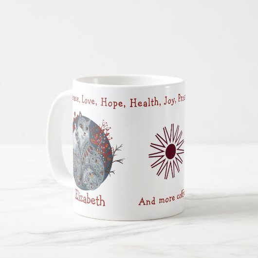 Cool Blue Polar Fox, Floral Backdrop. prachtig Koffiemok (Voorkant links)