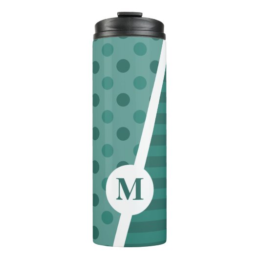 Cool Blue Polka Dots and Stripes: Monogram Thermosbeker (Voorkant)