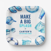 Cool Blue Pool Party Summer Boys Verjaardag Papieren Bordje (Voorkant)