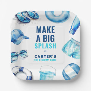 Cool Blue Pool Party Summer Boys Verjaardag Papieren Bordje