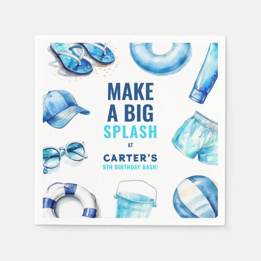 Cool Blue Pool Party Summer Boys Verjaardag Servet (Voorkant)