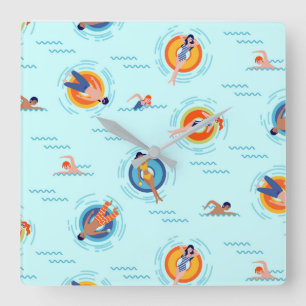 Cool Blue-poolpartij Summer vibe Vierkante Klok