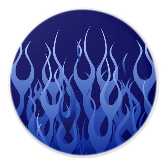 Cool Blue Racing Flames Keramische Knop (Voorkant)
