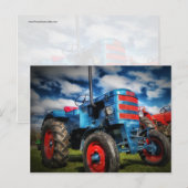 Cool Blue Red Antiek Tractor-cadeaus voor landbouw Briefkaart (Voorkant / Achterkant)