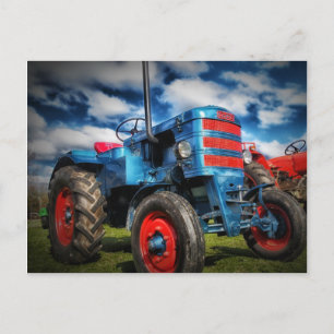 Cool Blue Red Antiek Tractor-cadeaus voor landbouw Briefkaart