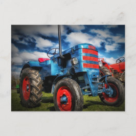 Cool Blue Red Antiek Tractor-cadeaus voor landbouw Briefkaart