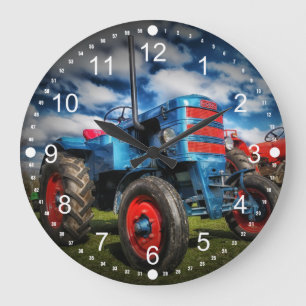 Cool Blue Red Antiek Tractor-cadeaus voor landbouw Grote Klok