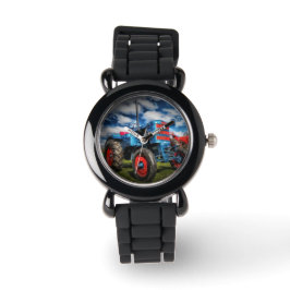 Cool Blue Red Antiek Tractor-cadeaus voor landbouw Horloge