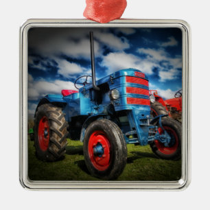 Cool Blue Red Antiek Tractor-cadeaus voor landbouw Metalen Ornament