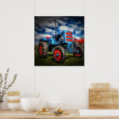 Cool Blue Red Antiek Tractor-cadeaus voor landbouw Poster (Keuken)
