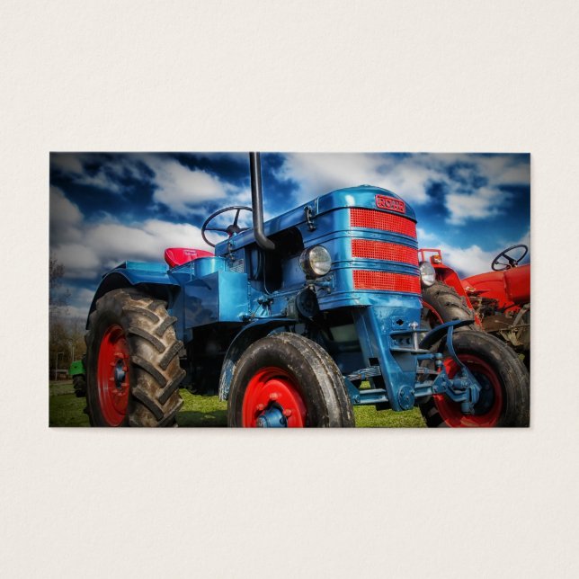 Cool Blue Red Antiek Tractor-cadeaus voor landbouw Visitekaartjes (Voorkant)