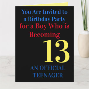 Cool Blue Red Yellow 13 Birthday Party Invitation Kaart