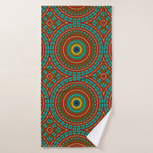 Cool Blue Red Yellow Retro Geometrische etnische s Badhanddoek (Badhanddoek)