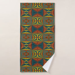 Cool Blue Red Yellow Retro Geometrische etnische s Badhanddoek