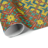 Cool Blue Red Yellow Retro Geometrische etnische s Cadeaupapier (Rol Hoek)