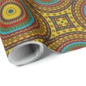 Cool Blue Red Yellow Retro Geometrische etnische s Cadeaupapier (Rol Hoek)