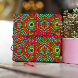 Cool Blue Red Yellow Retro Geometrische etnische s Cadeaupapier