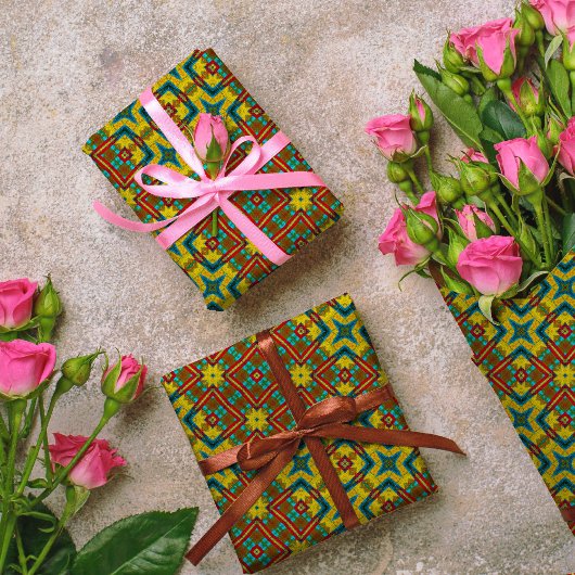 Cool Blue Red Yellow Retro Geometrische etnische s Cadeaupapier