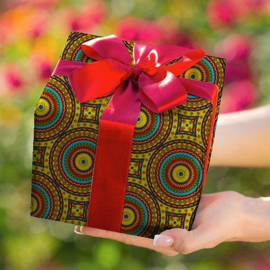 Cool Blue Red Yellow Retro Geometrische etnische s Cadeaupapier