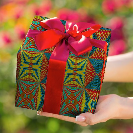 Cool Blue Red Yellow Retro Geometrische etnische s Cadeaupapier