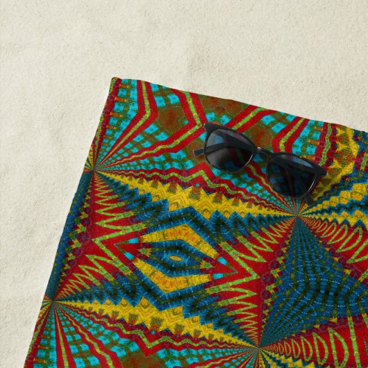 Cool Blue Red Yellow Retro Geometrische etnische s Strandlaken (In situ)