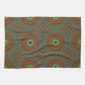 Cool Blue Red Yellow Retro Geometrische etnische s Theedoek (Horizontaal)