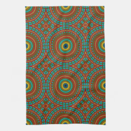 Cool Blue Red Yellow Retro Geometrische etnische s Theedoek