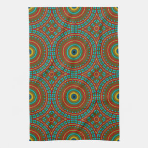Cool Blue Red Yellow Retro Geometrische etnische s Theedoek