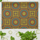 Cool Blue Red Yellow Retro Geometrische etnische s Theedoek (Gevouwen)