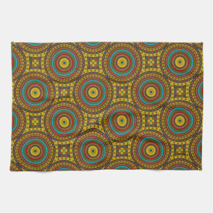 Cool Blue Red Yellow Retro Geometrische etnische s Theedoek