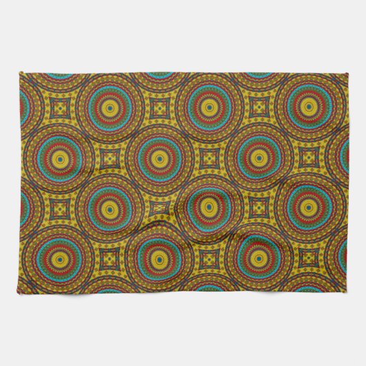 Cool Blue Red Yellow Retro Geometrische etnische s Theedoek (Horizontaal)