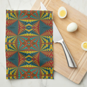 Cool Blue Red Yellow Retro Geometrische etnische s Theedoek