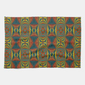 Cool Blue Red Yellow Retro Geometrische etnische s Theedoek (Horizontaal)