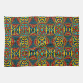 Cool Blue Red Yellow Retro Geometrische etnische s Theedoek
