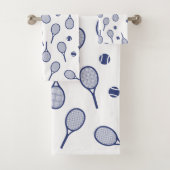 Cool Blue Retro Racquets Pattern Tennis Player Bad Handdoek (Insitu)