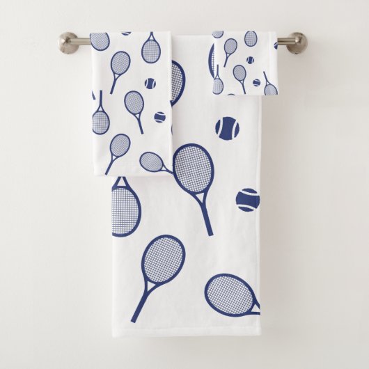Cool Blue Retro Racquets Pattern Tennis Player Bad Handdoek (Insitu)