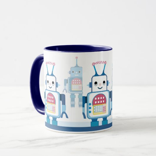 Cool Blue Robots Robotic Coffee Mugs Mok (Voorkant links)