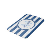 Cool Blue Rugby Stripes met naam en monogram Badmat (Gekanteld)
