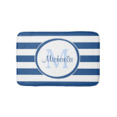 Cool Blue Rugby Stripes met naam en monogram Badmat (Voorkant)