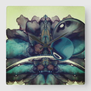 Cool Blue Scifi Ander World Landscape Abstract L Vierkante Klok